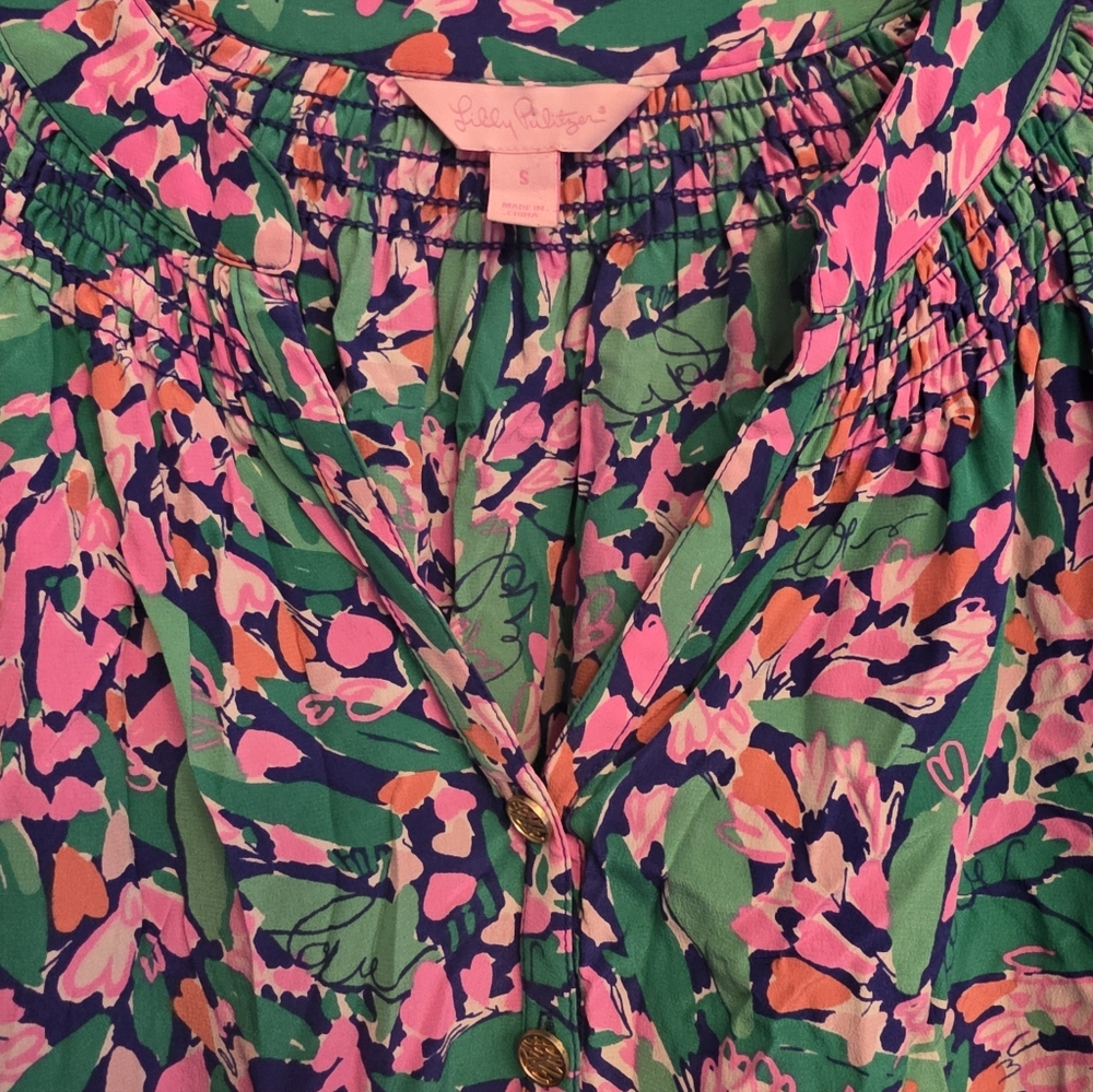 LILLY PULITZER 100% Silk Long Sleeve  Elsa Love Blouse Small - Picture 2 of 3